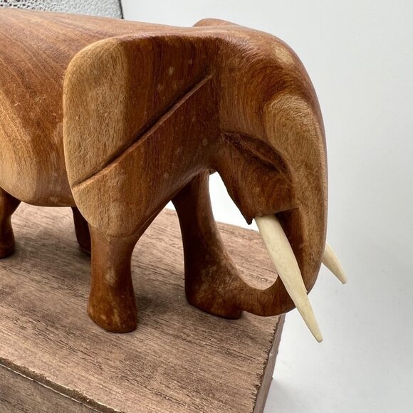 Teak Wood Sculpture of a Left-Facing Elephant from Thailand, "Go For a Walk" - Picture 2 of 13